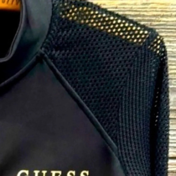 GUESS Black mesh sleeve jacket track gold Y2K retro party throwback holidays US2 - Picture 5 of 5